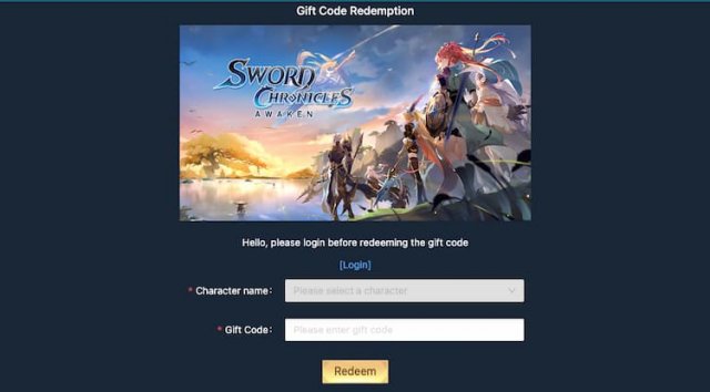 screenshot of Gift Code Redemption page code