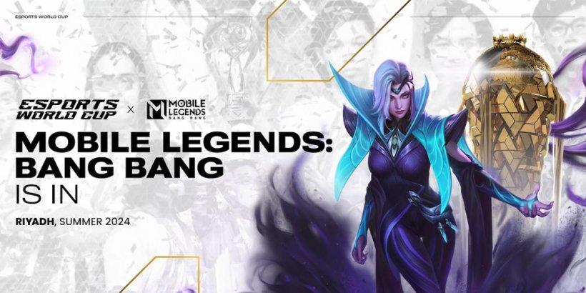 A promotional image for Mobile Legends: Bang Bang's appearance at the Esports World Cup.