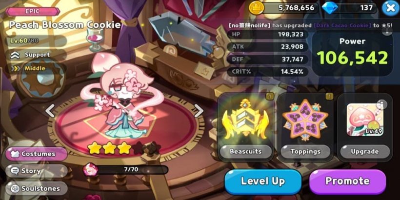 Cookie Run Kingdom: Peach Blossom Cookie Toppings and Beascuits guide