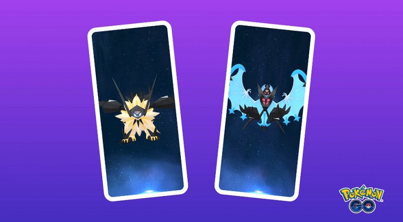 visuals of dusk mane ncrozma and dusk wings necrozma on phone screens