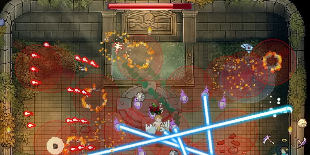 Lasers and other weapons targeting our champion in The Last Game